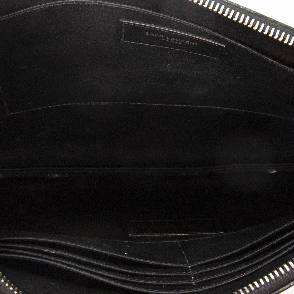 Saint Laurent Zip Clutch Black Gray Leather — view 4