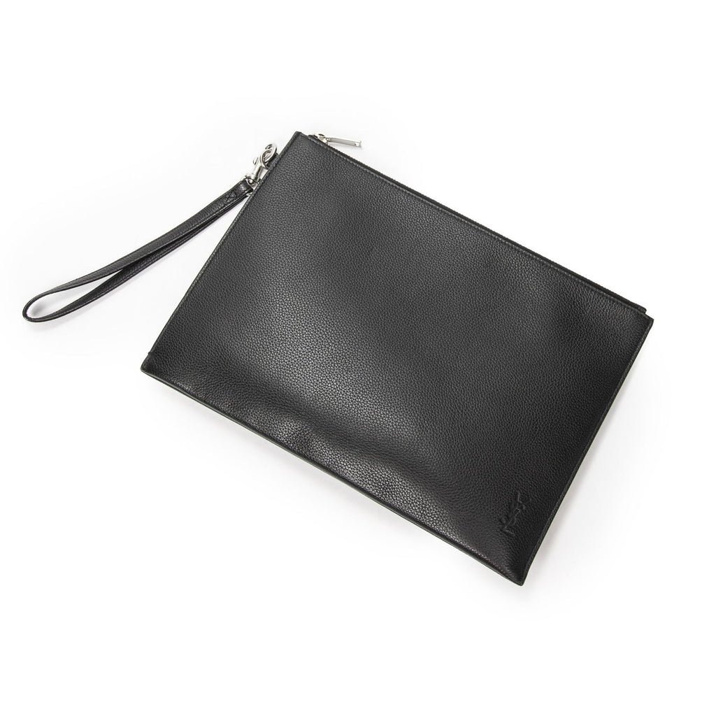 Saint Laurent Zip Clutch Black Gray Leather
