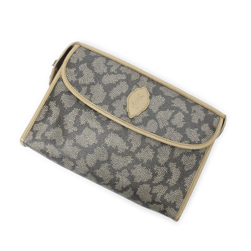 Saint Laurent Vintage Toiletries Pouch Brown Giraffe Print Coated Canvasab