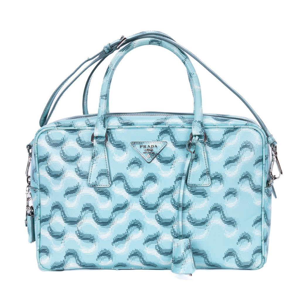 Prada Bowlet Turquoise Print Saffiano Leather Handbag