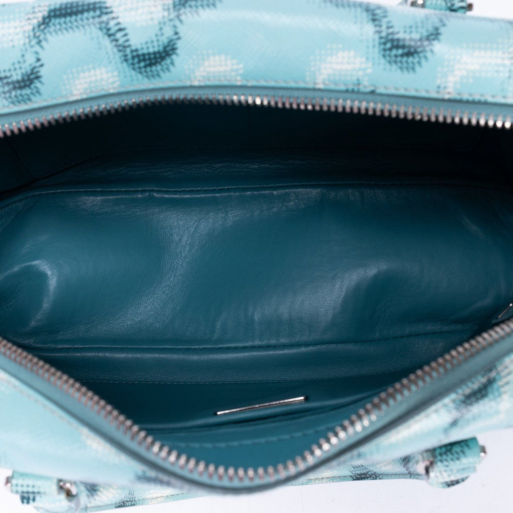 Prada Bowlet Turquoise Print Saffiano Leather Handbag — view 9