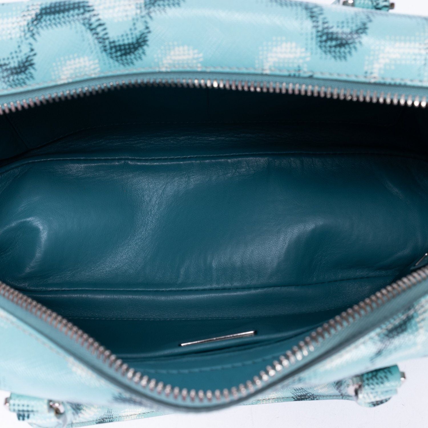Prada Bowlet Turquoise Print Saffiano Leather Handbag — view 9