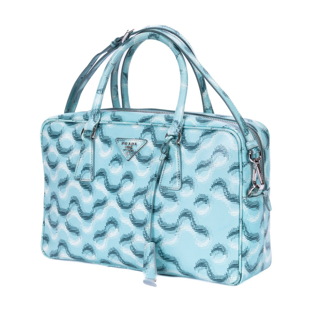 Prada Bowlet Turquoise Print Saffiano Leather Handbag — view 2