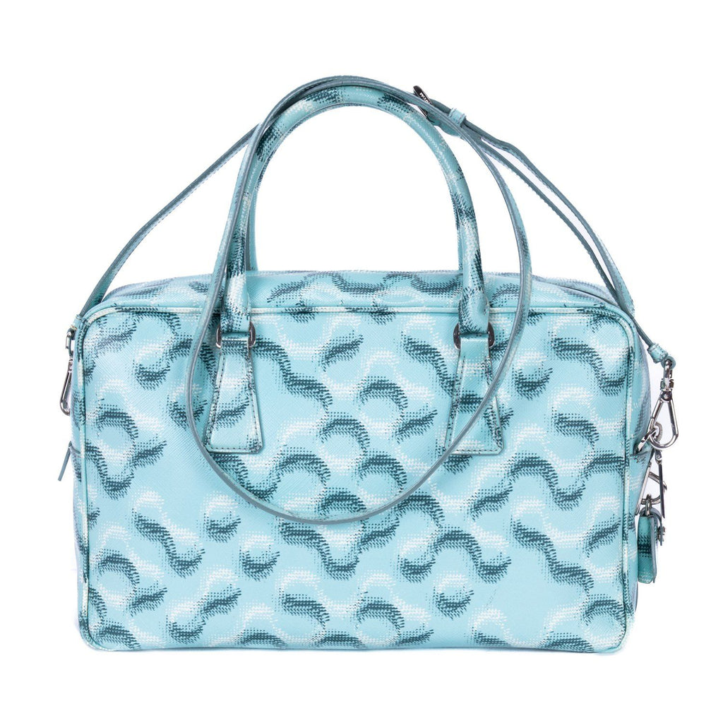 Prada Bowlet Turquoise Print Saffiano Leather Handbag — view 5