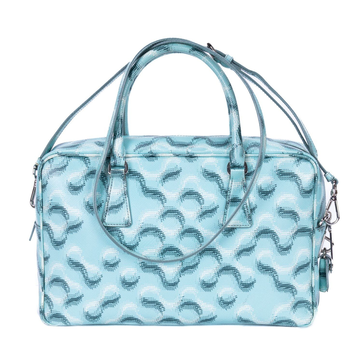 Prada Bowlet Turquoise Print Saffiano Leather Handbag — view 5