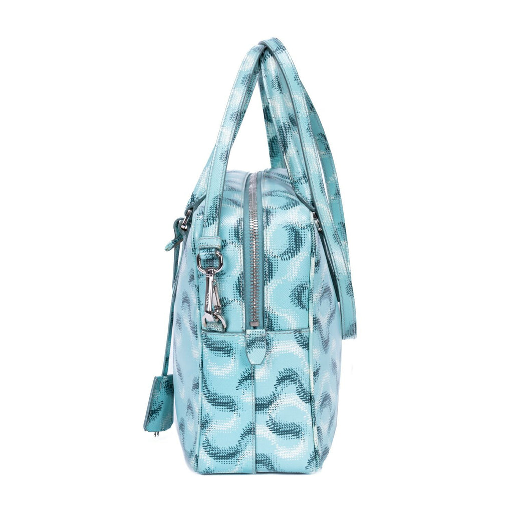 Prada Bowlet Turquoise Print Saffiano Leather Handbag — view 3
