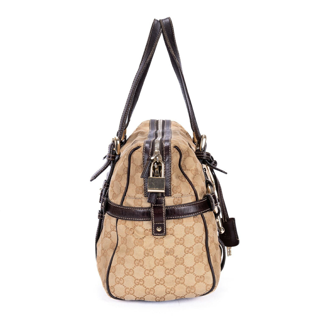 Gucci Ltd Ed Anniversary Boston Beige Dark Brown Monogram Canvas Shoulder — view 4