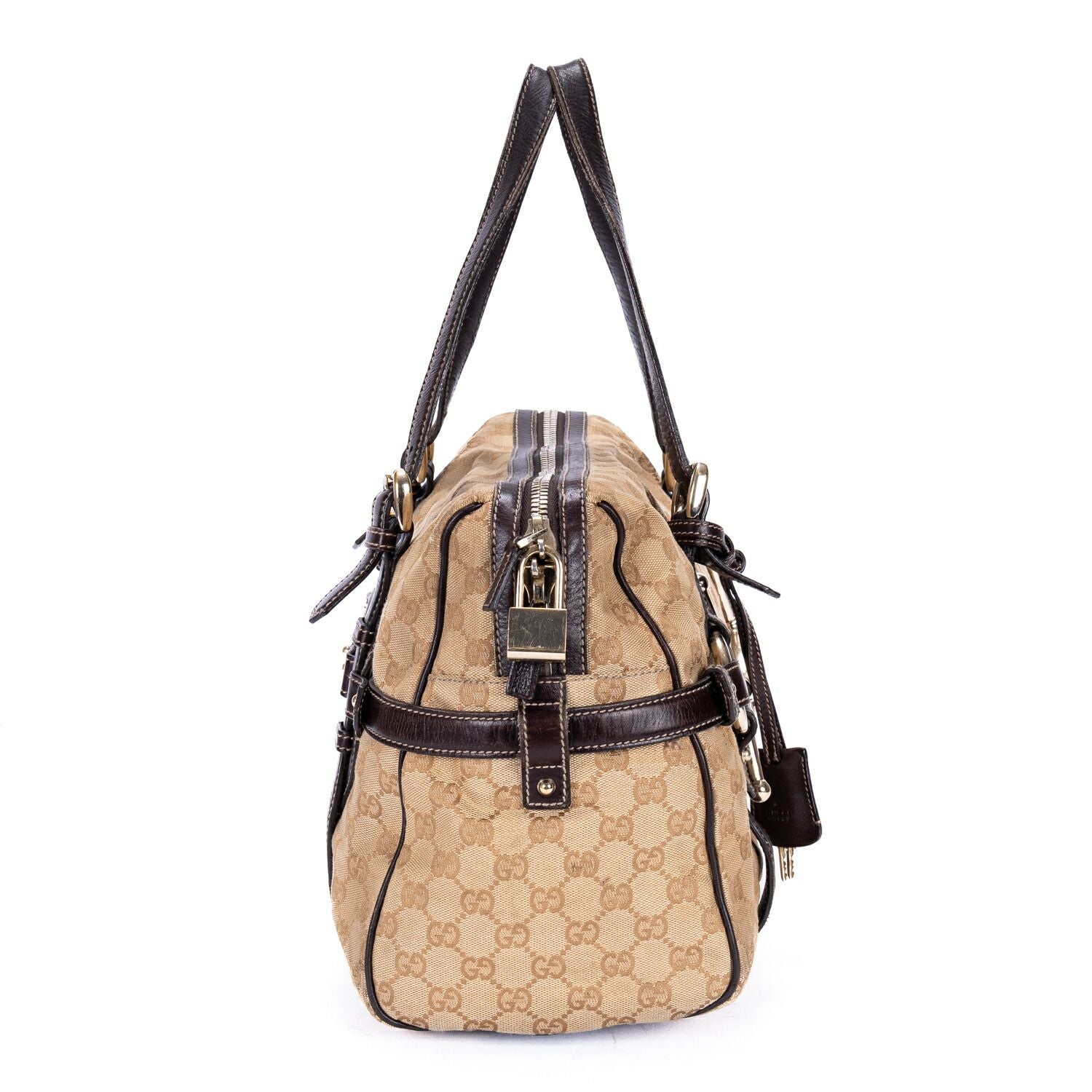 Gucci Ltd Ed Anniversary Boston Beige Dark Brown Monogram Canvas Shoulder — view 4
