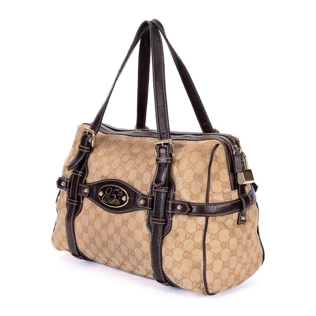 Gucci Ltd Ed Anniversary Boston Beige Dark Brown Monogram Canvas Shoulder — view 2