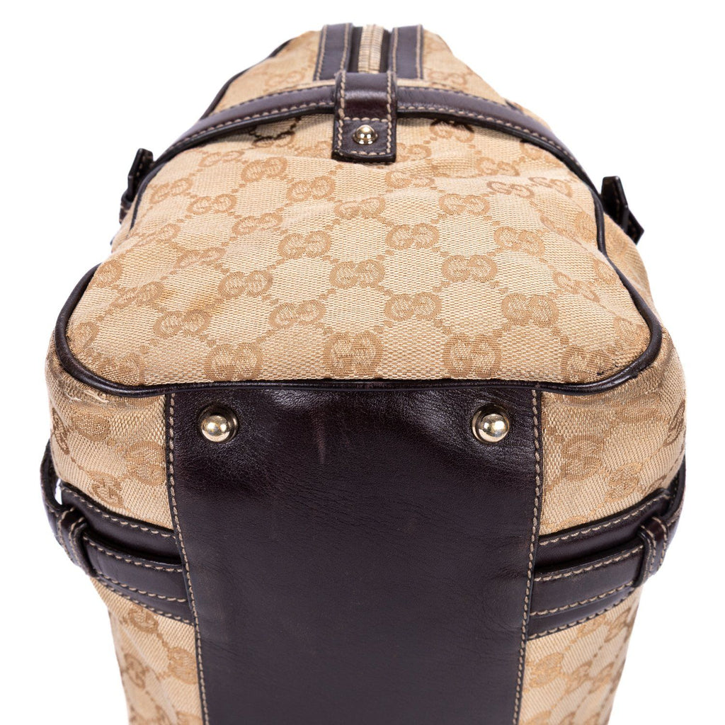 Gucci Ltd Ed Anniversary Boston Beige Dark Brown Monogram Canvas Shoulder — view 8
