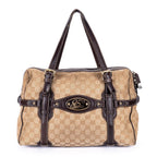 Gucci Ltd Ed Anniversary Boston Beige Dark Brown Monogram Canvas Shoulder