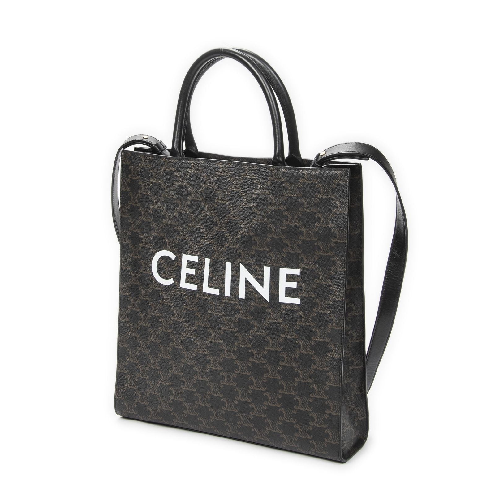 Celine Small Vertical Cover Tote Black Brown Triomphe Canvas — view 2