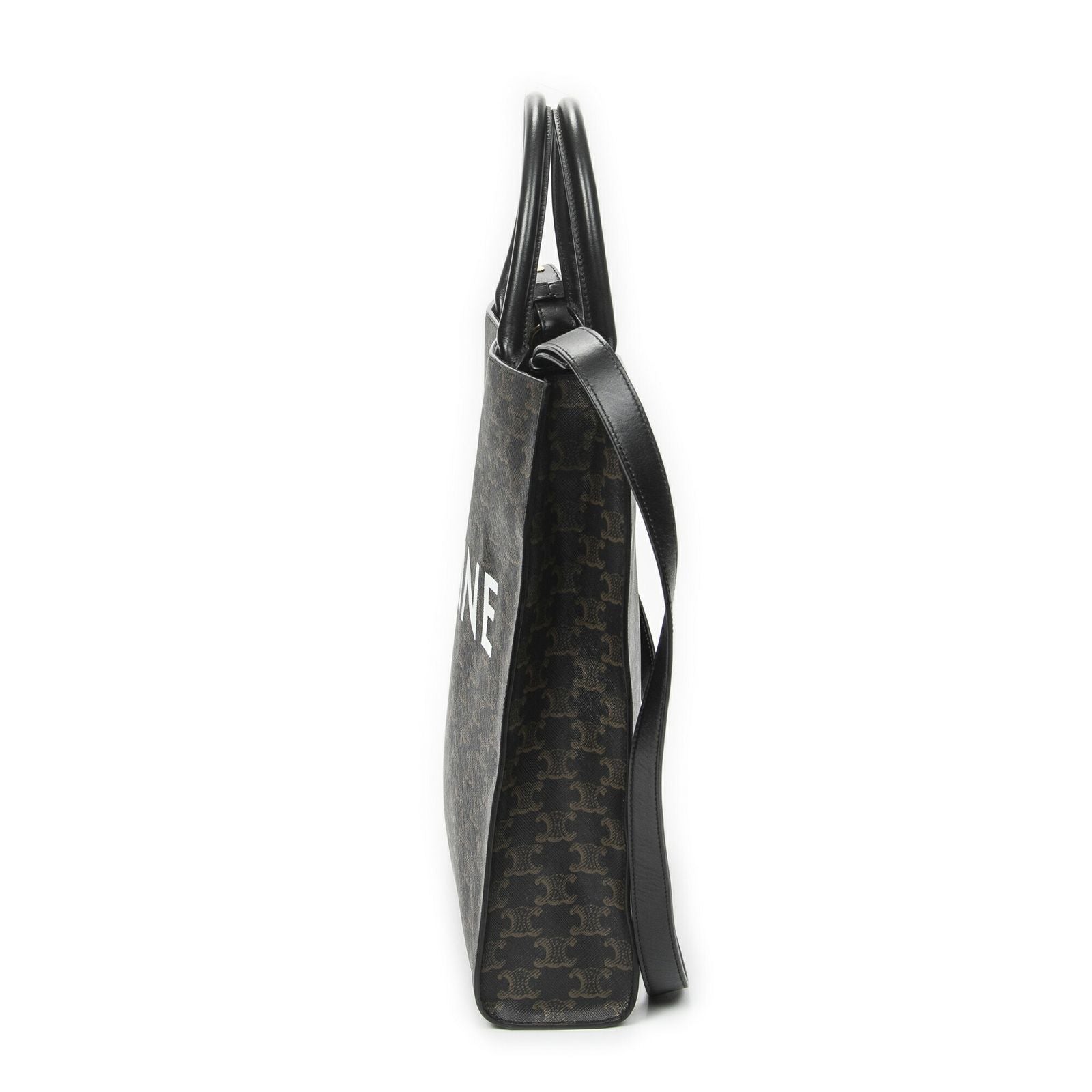 Celine Small Vertical Cover Tote Black Brown Triomphe Canvas — view 3