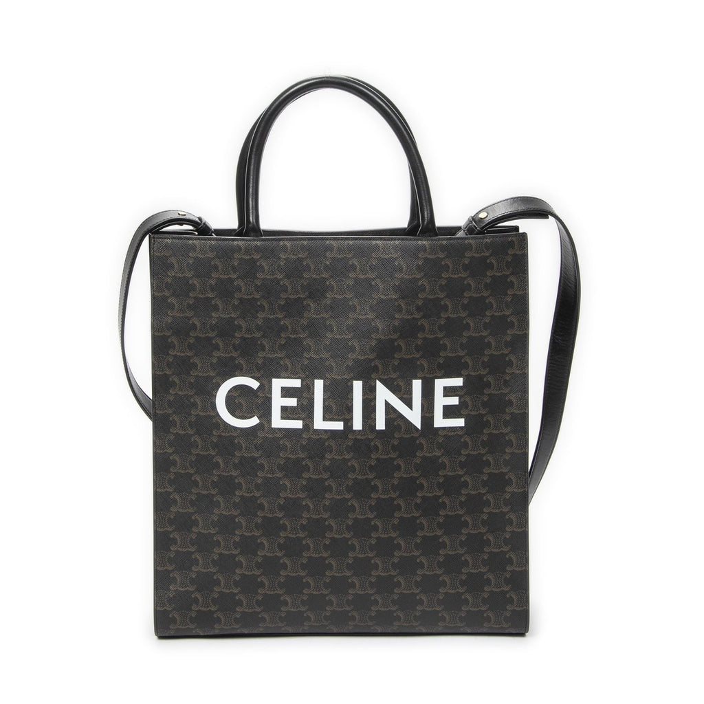 Celine Small Vertical Cover Tote Black Brown Triomphe Canvas