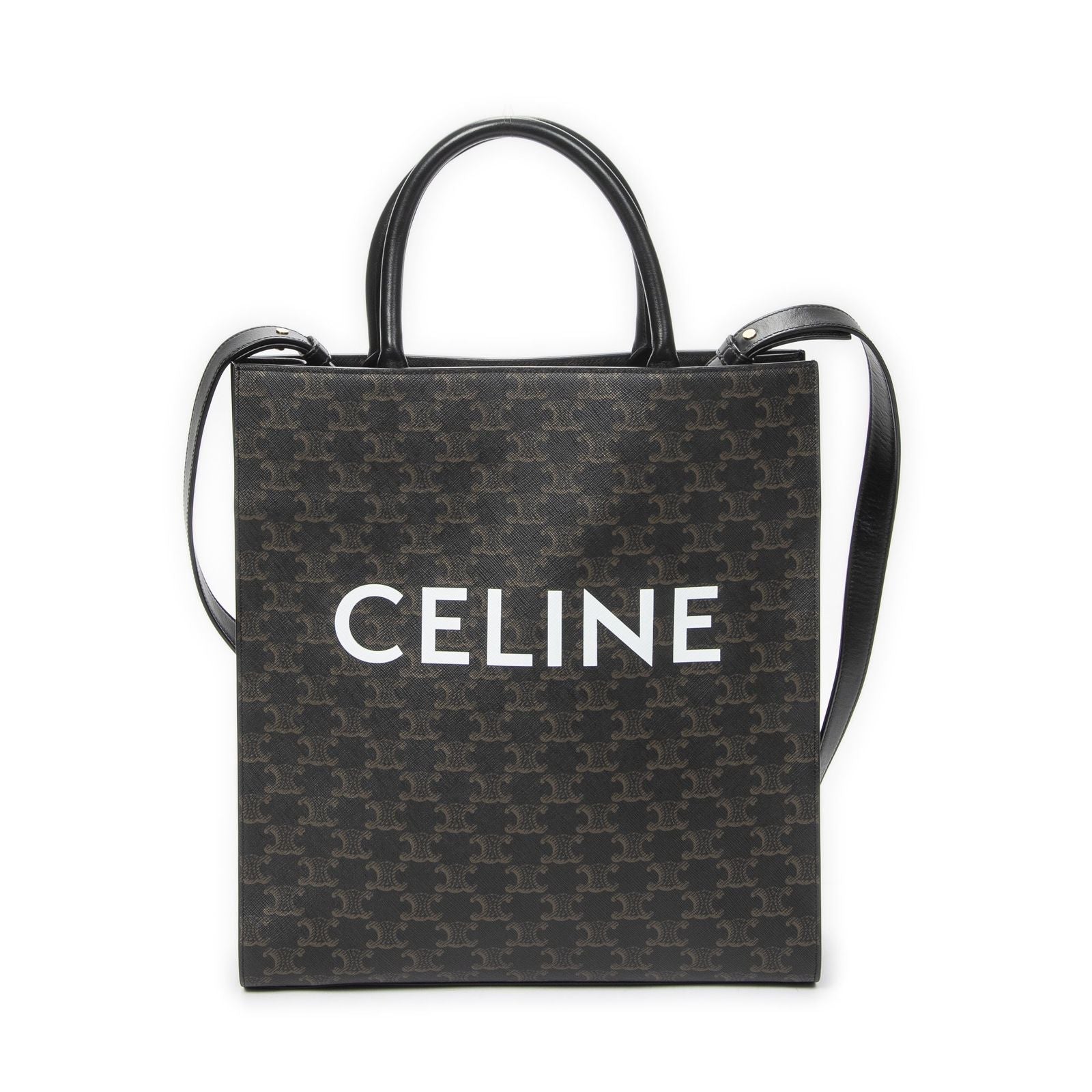 Celine Small Vertical Cover Tote Black Brown Triomphe Canvas