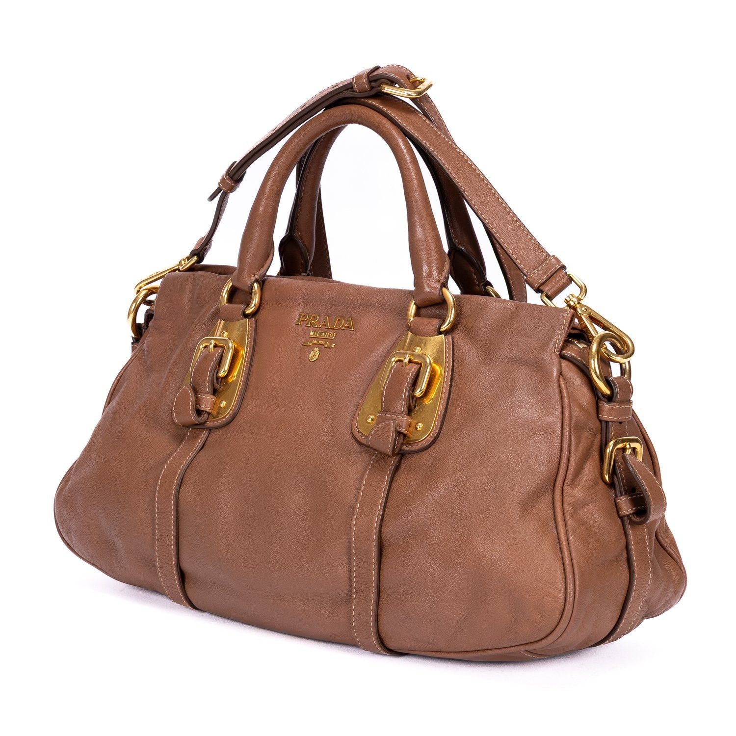 Prada Bowlet Brown Calfskin Leather Shoulder — view 2