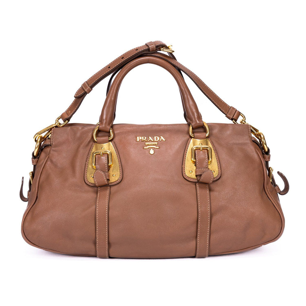Prada Bowlet Brown Calfskin Leather Shoulder