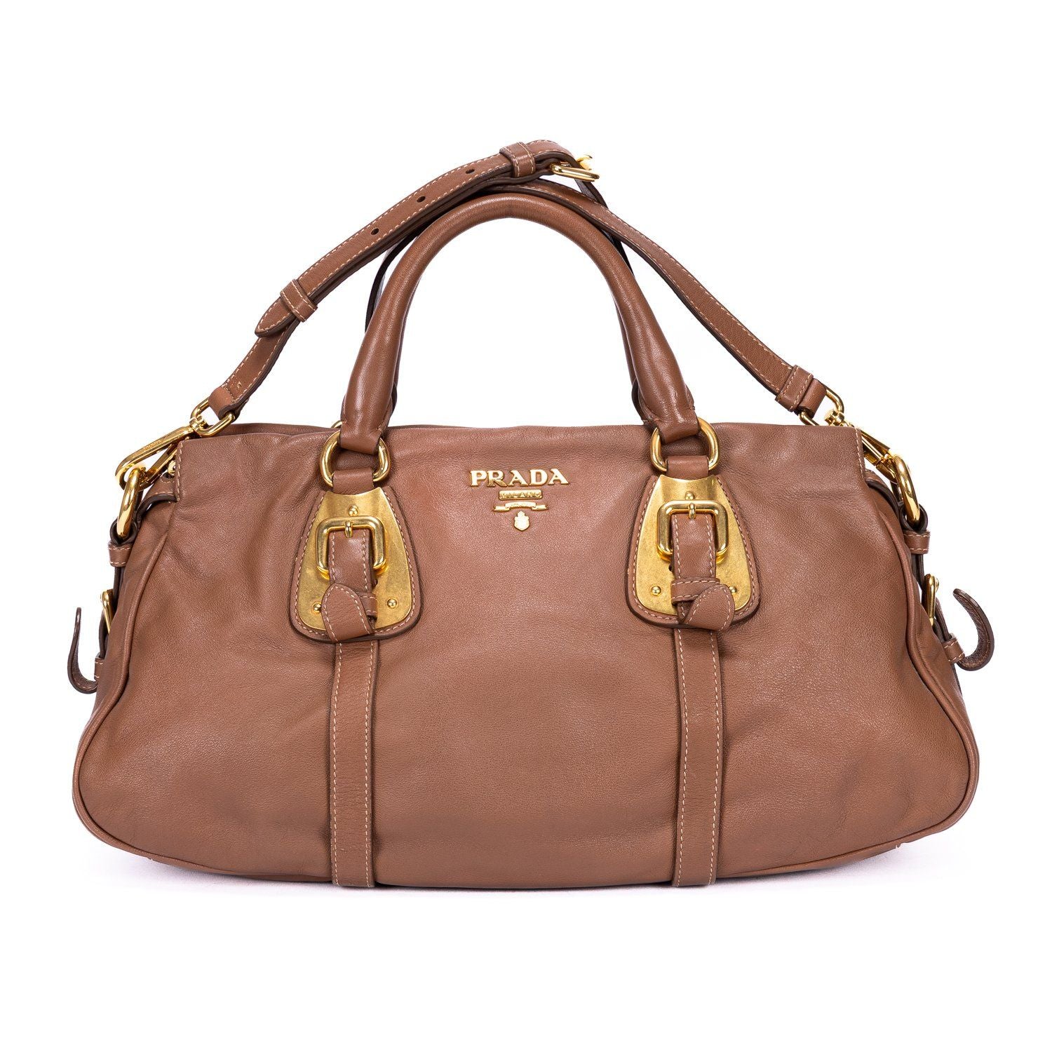 Prada Bowlet Brown Calfskin Leather Shoulder