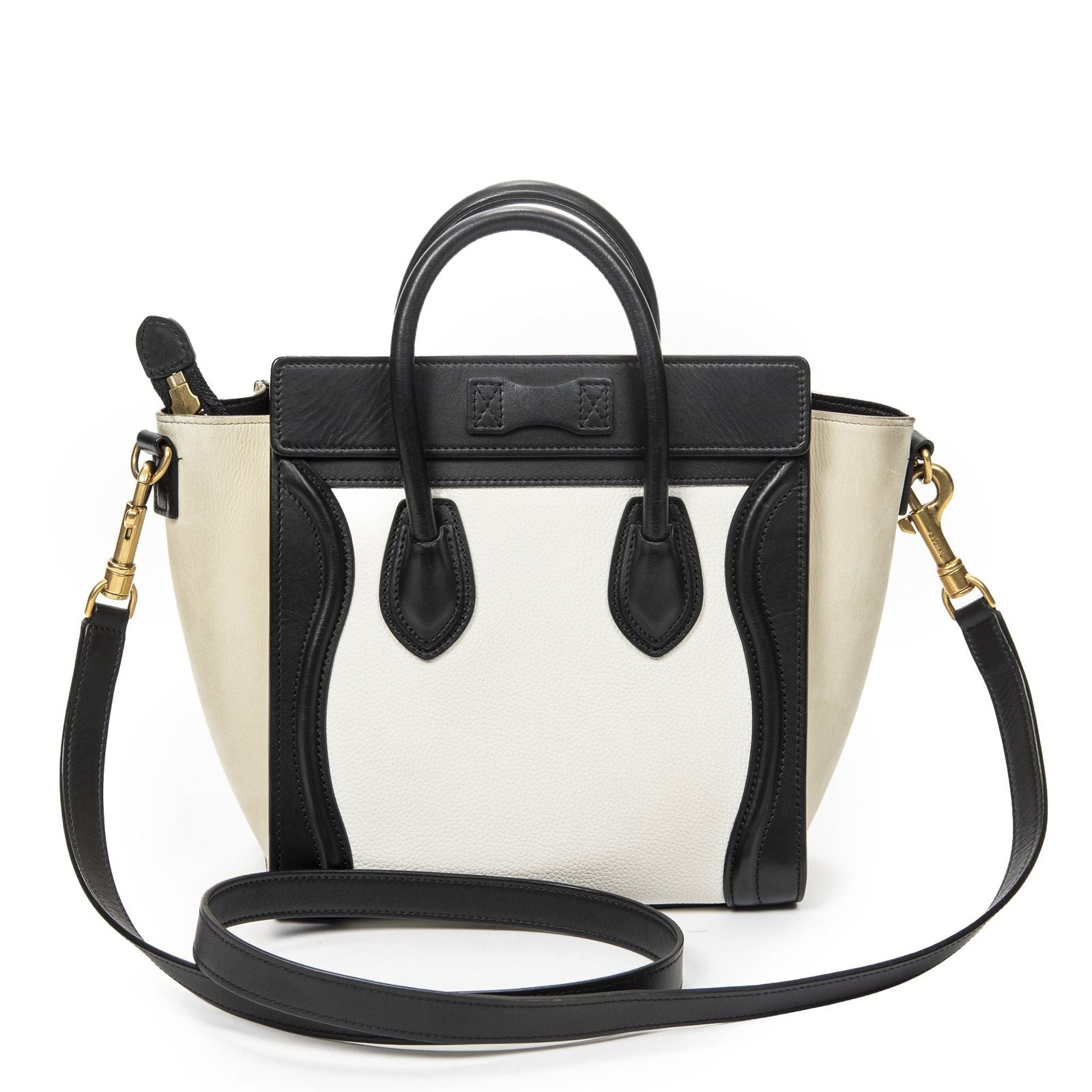 Celine Nano Tricolor Luggage White Black Beige Calfskin Leather — view 5