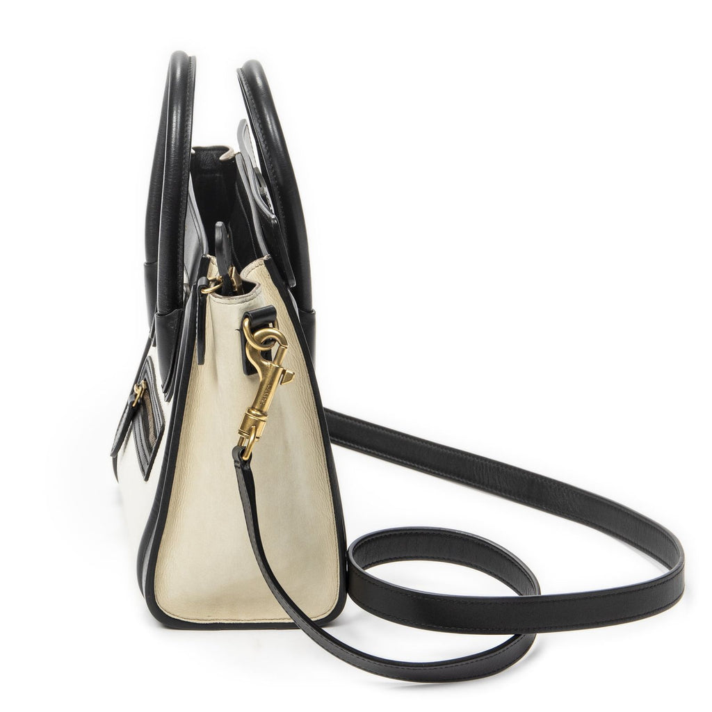 Celine Nano Tricolor Luggage White Black Beige Calfskin Leather — view 3