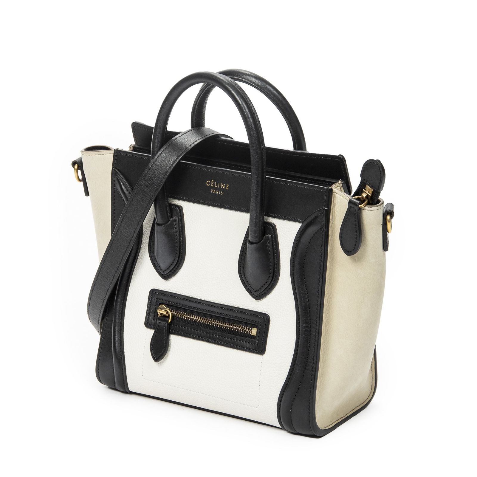 Celine Nano Tricolor Luggage White Black Beige Calfskin Leather — view 2