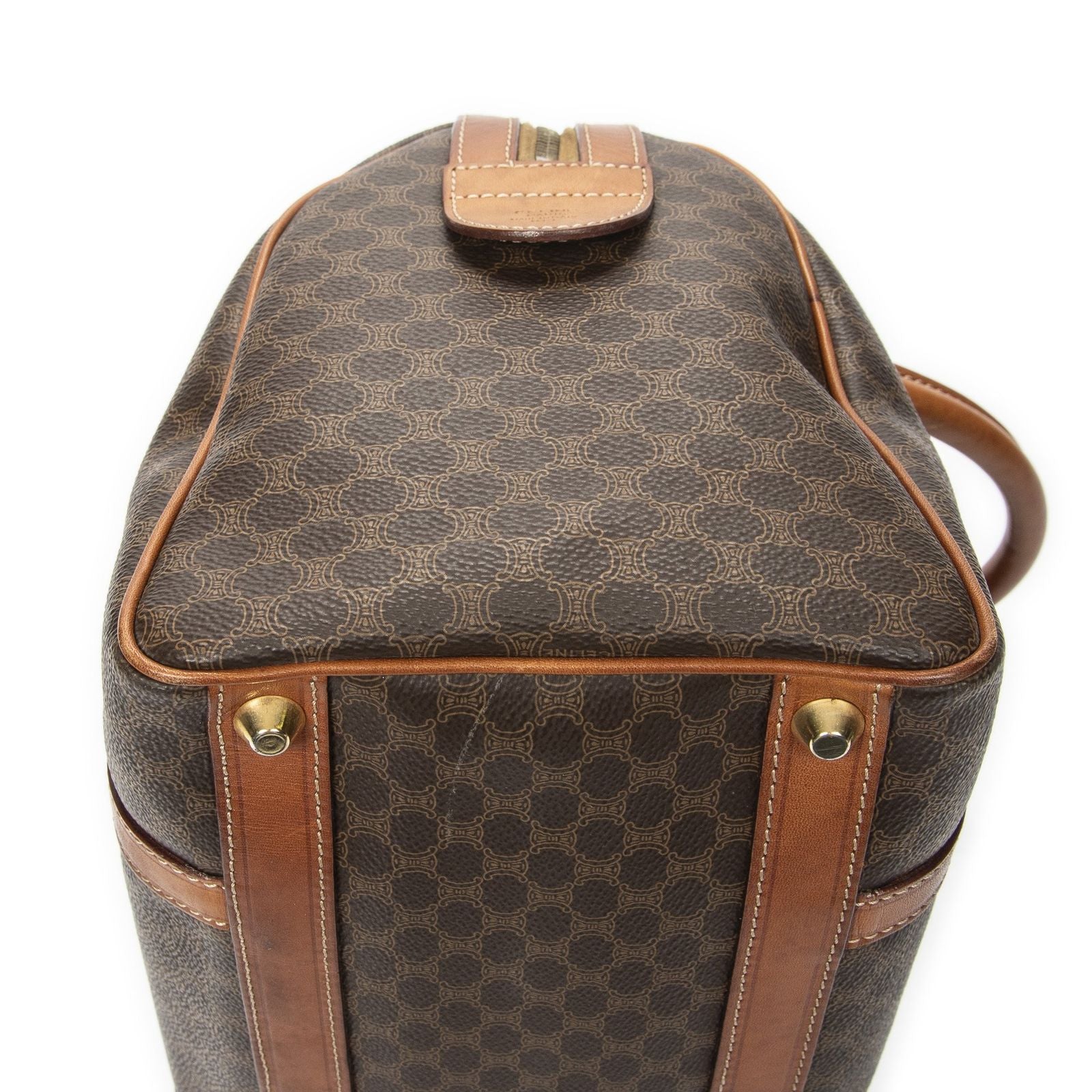 Celine Vintage Small Boston Brown Macadam Canvas Handbag — view 8