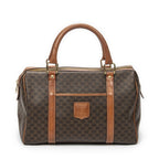 Celine Vintage Small Boston Brown Macadam Canvas Handbag