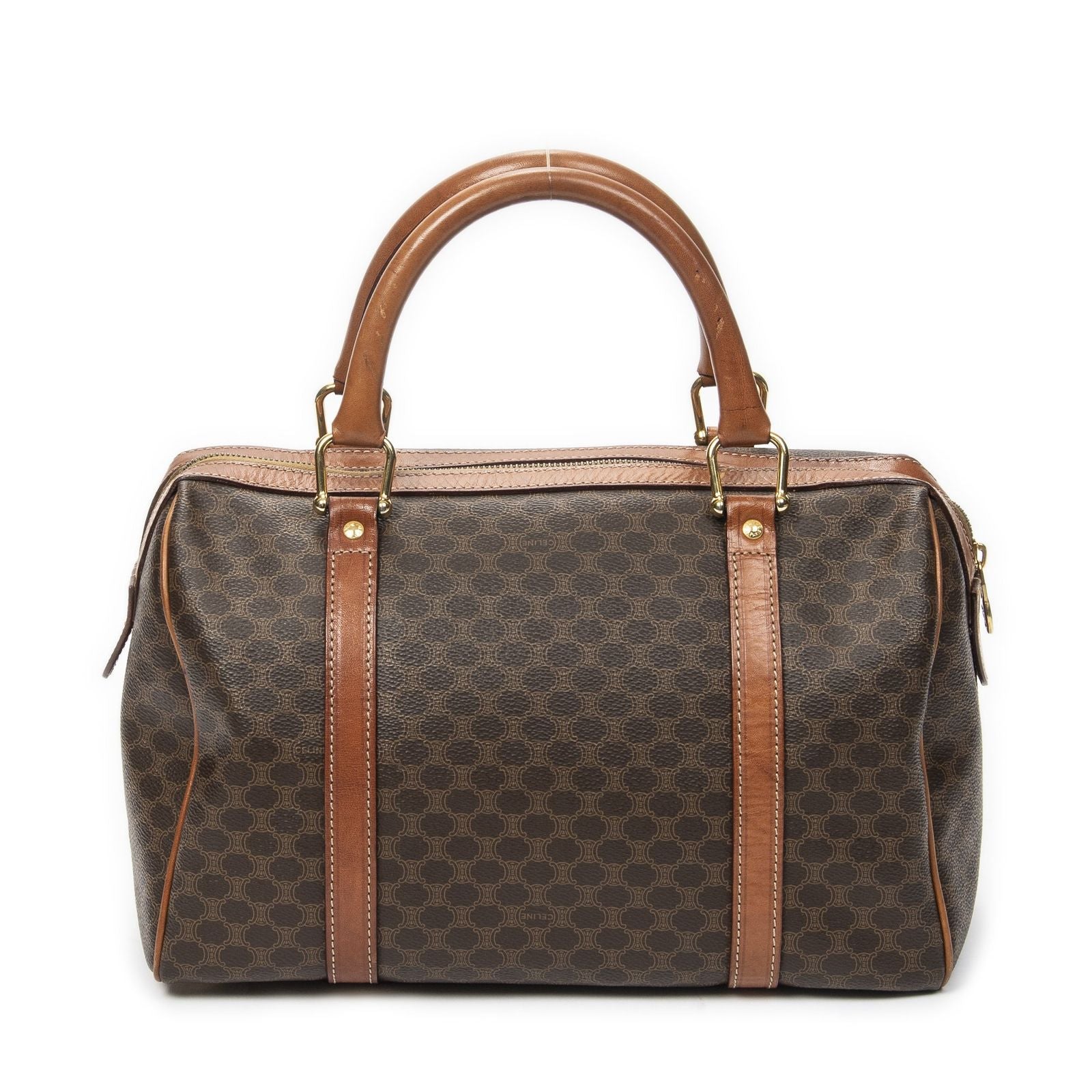 Celine Vintage Small Boston Brown Macadam Canvas Handbag — view 5