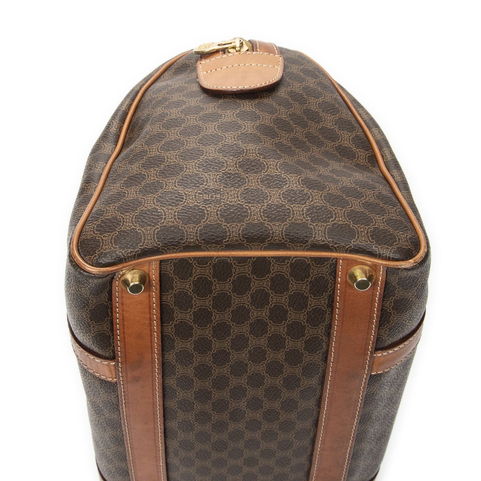 Celine Vintage Small Boston Brown Macadam Canvas Handbag — view 7