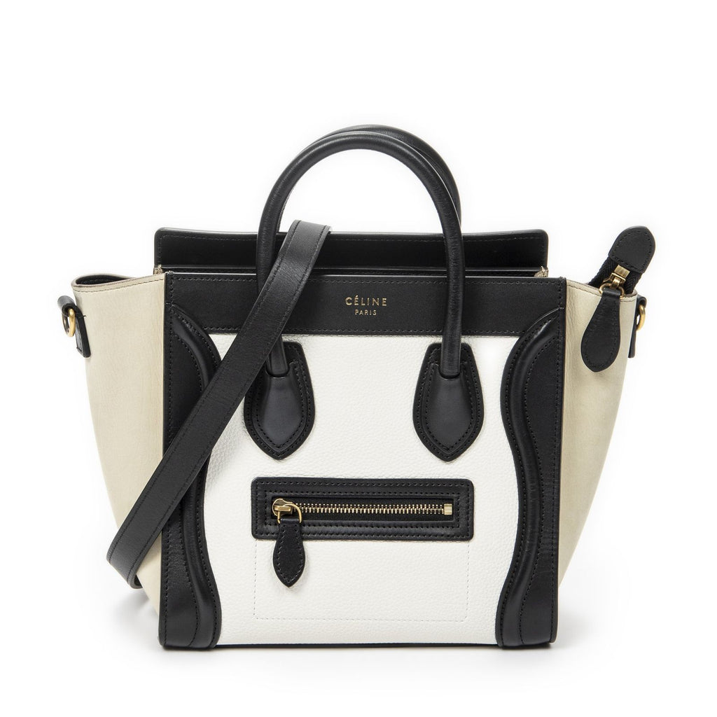 Celine Nano Tricolor Luggage White Black Beige Calfskin Leather