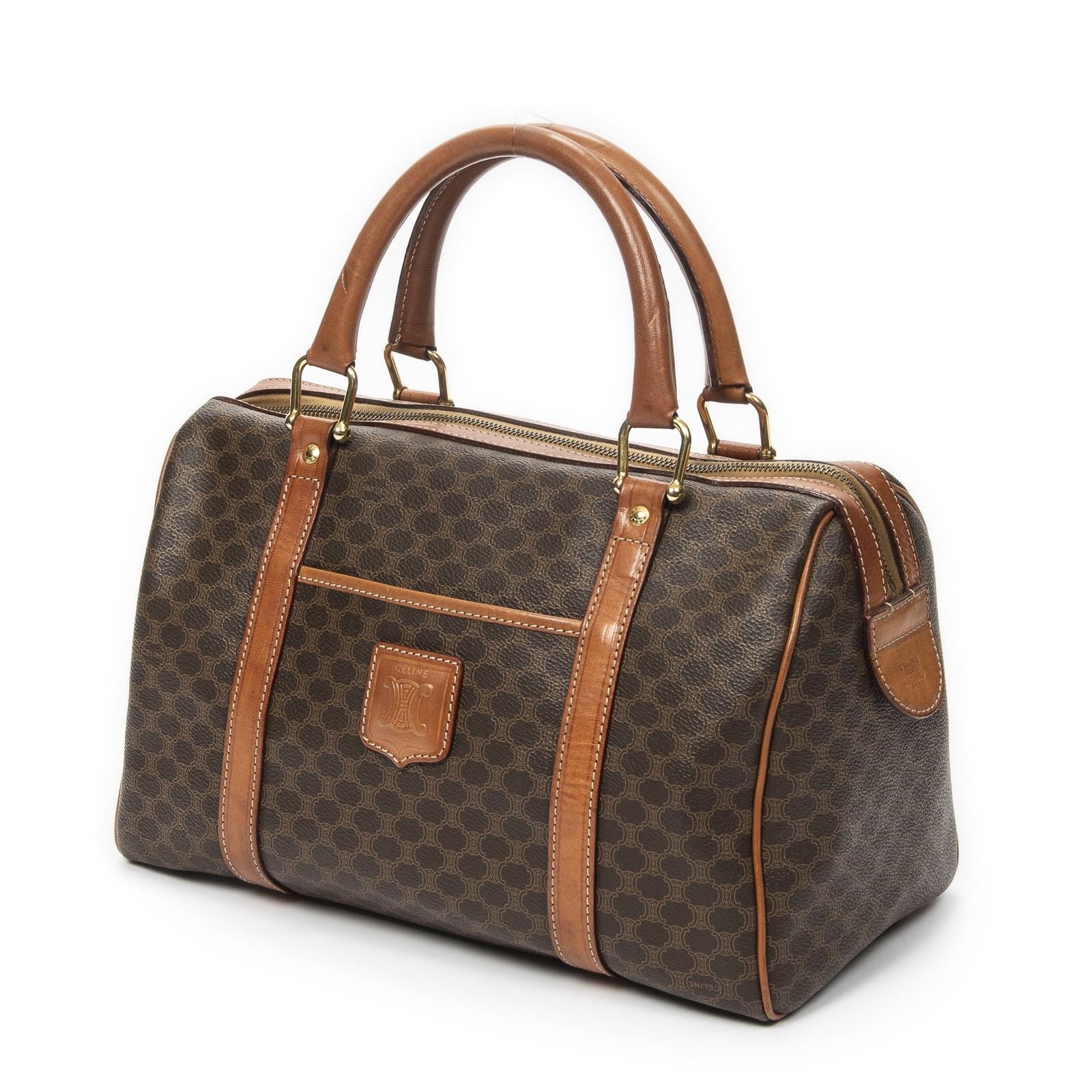 Celine Vintage Small Boston Brown Macadam Canvas Handbag — view 2