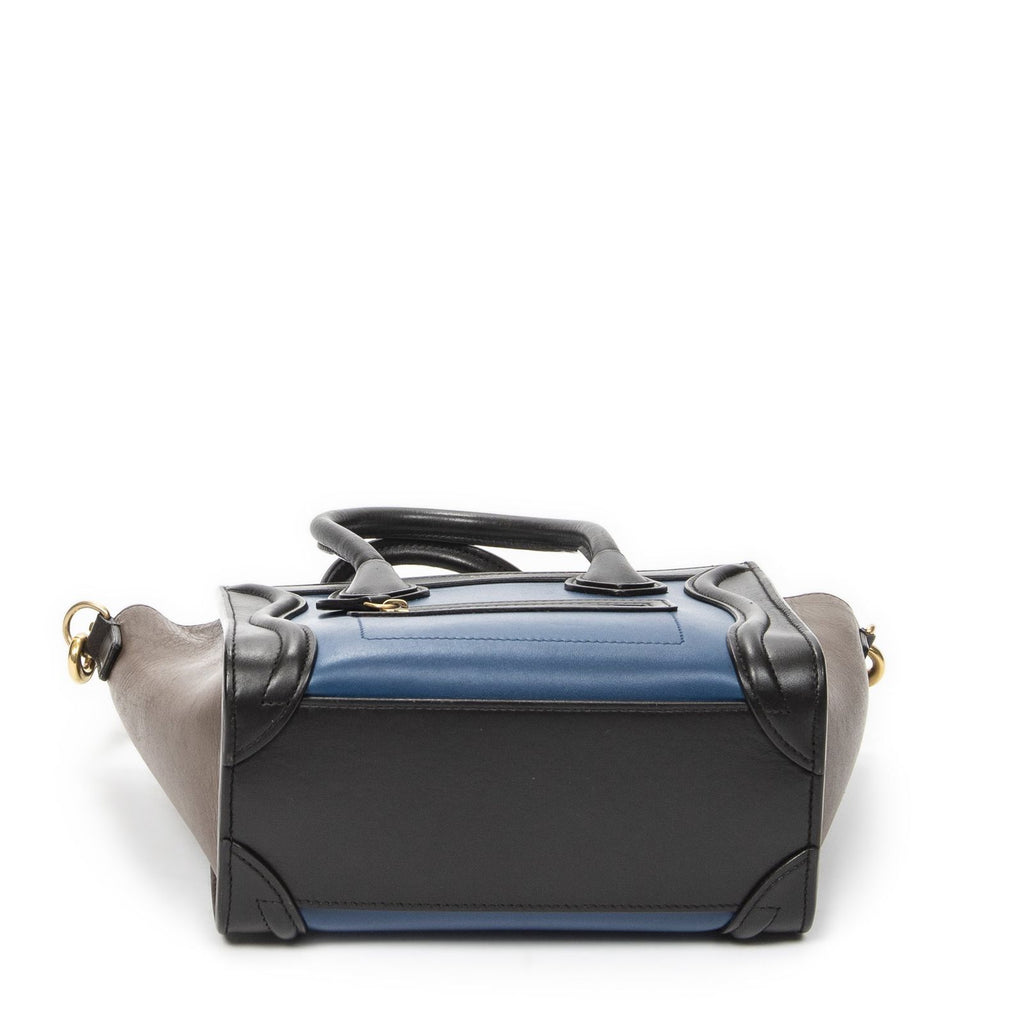 Celine Nano Tricolor Luggage Blue Dark Brown Calfskin Leather — view 6