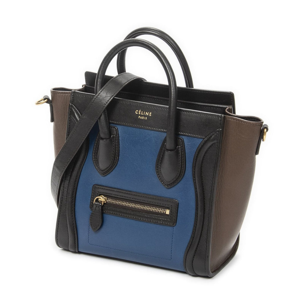 Celine Nano Tricolor Luggage Blue Dark Brown Calfskin Leather — view 2