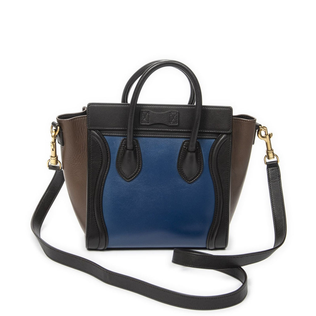 Celine Nano Tricolor Luggage Blue Dark Brown Calfskin Leather — view 5