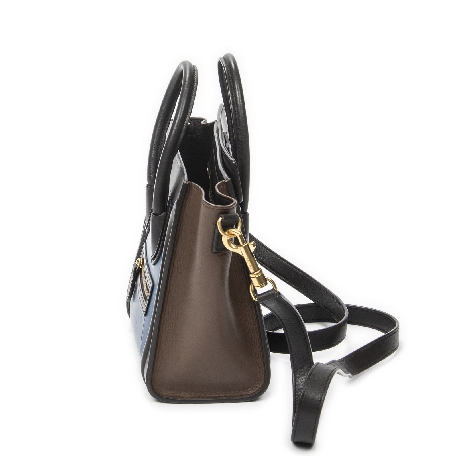 Celine Nano Tricolor Luggage Blue Dark Brown Calfskin Leather — view 3