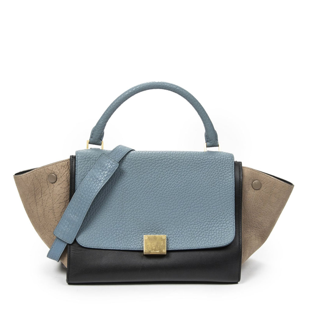 Celine Small Medium Swing Blue Black Top Spike Calfskin Leather