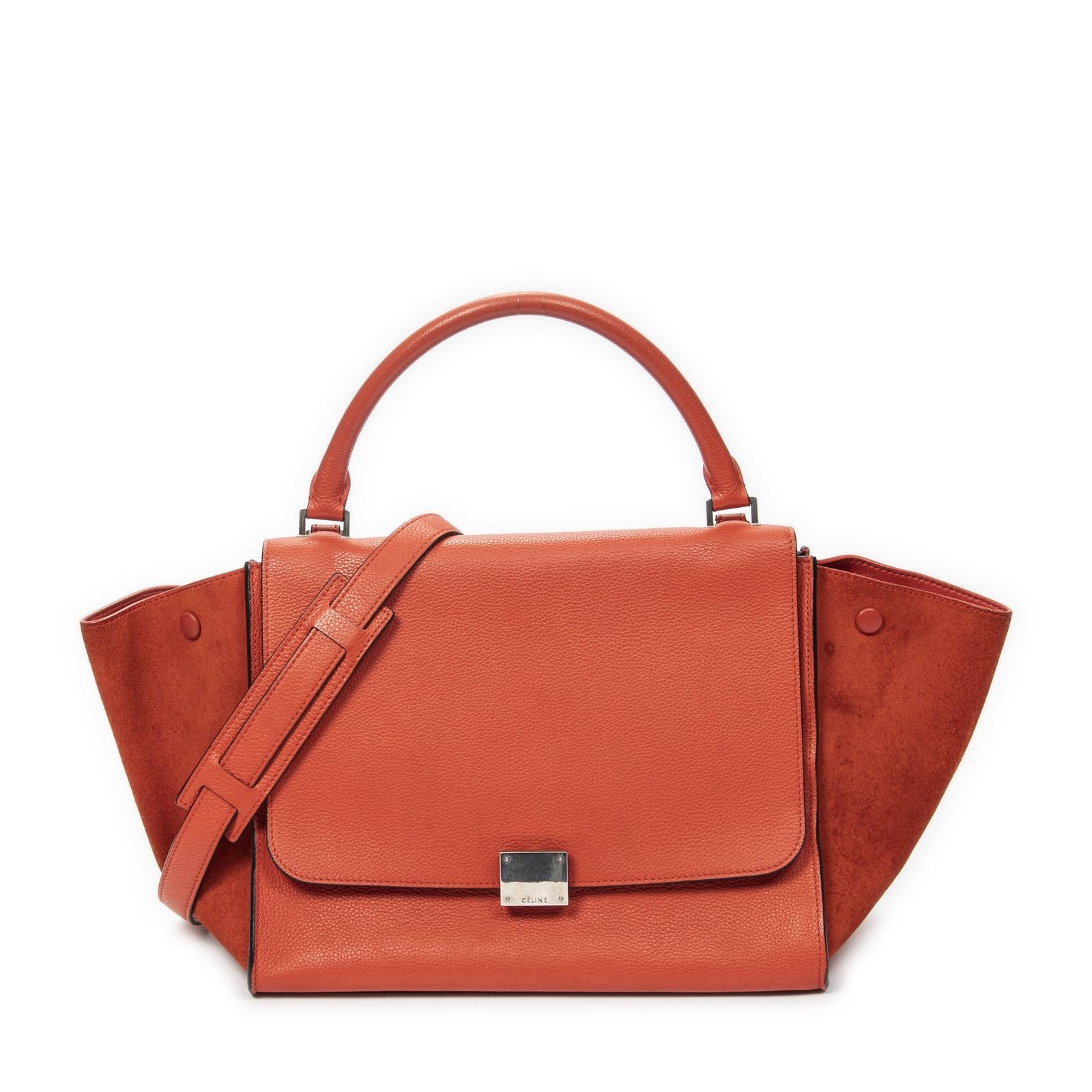 Celine Midi Trapeze Red Grain Calf Skin Leather Shoulder