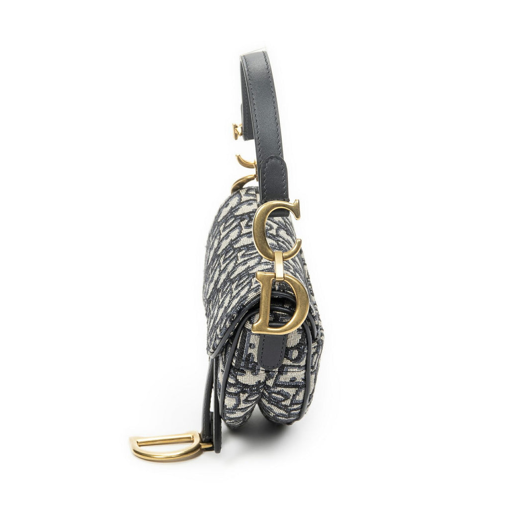 Dior New Saddle Bag Navy Beige Oblique Jacquard Canvas — view 3