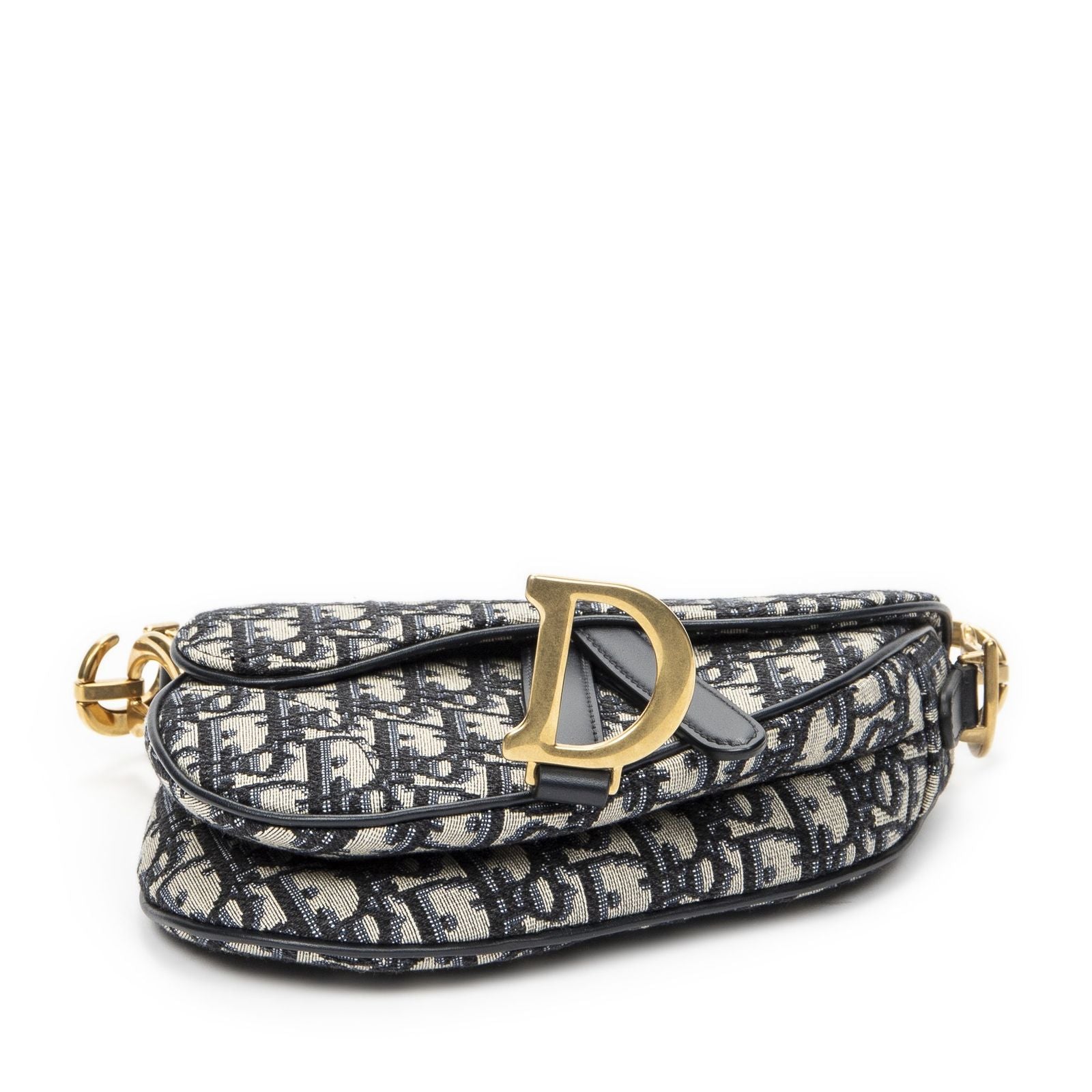 Dior New Saddle Bag Navy Beige Oblique Jacquard Canvas — view 6