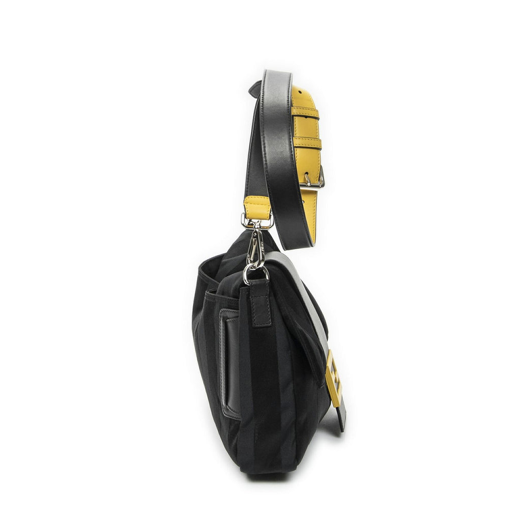 Fendi Large Convertible Baguette Belt Bag Black Pecan Striped Canvas — view 4