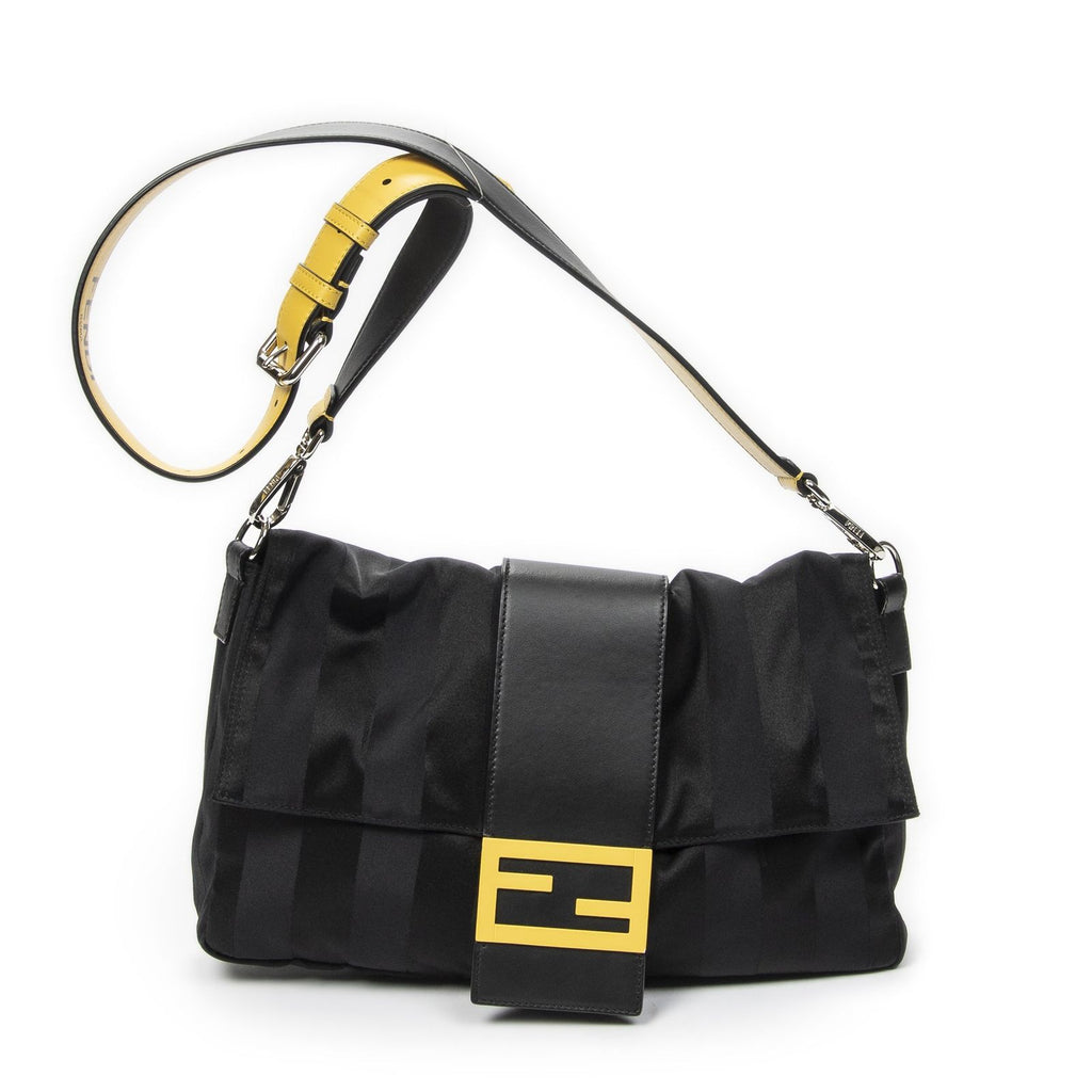 Fendi Large Convertible Baguette Belt Bag Black Pecan Striped Canvas