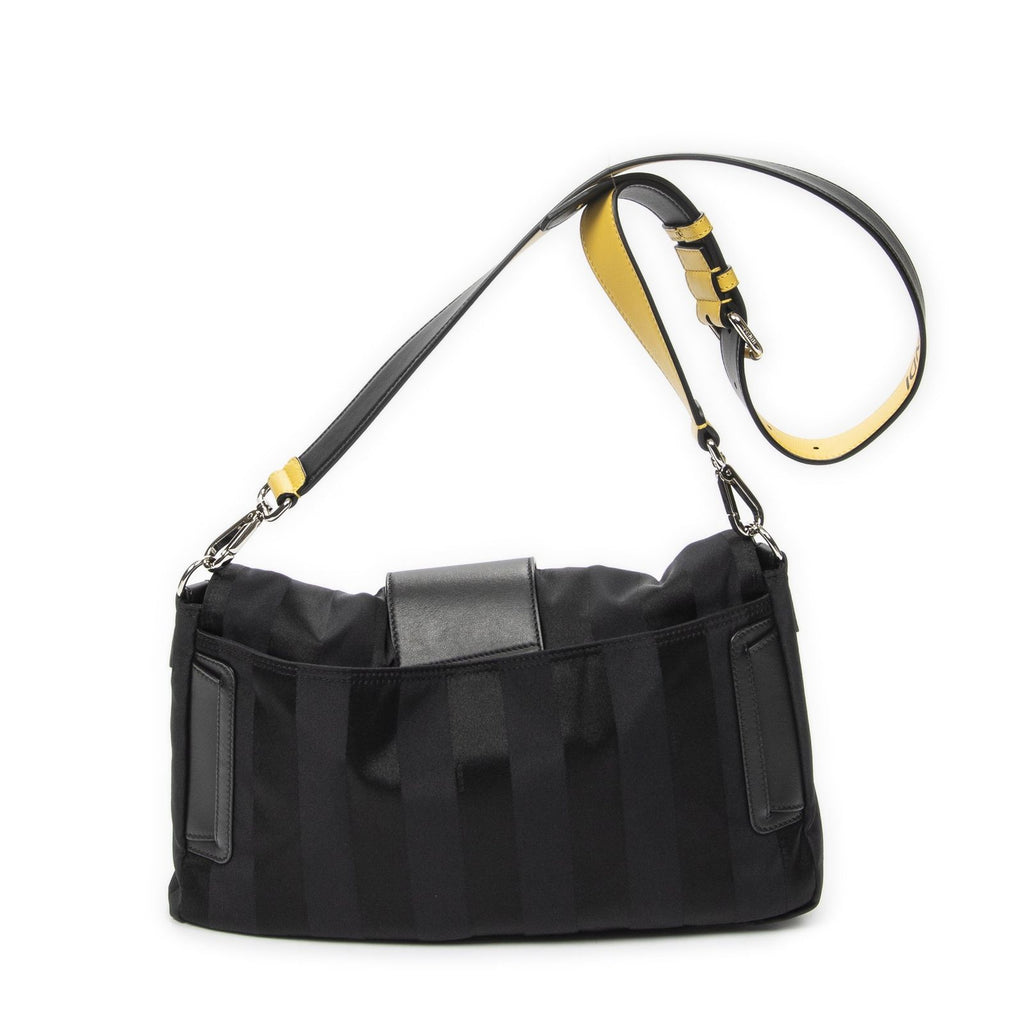 Fendi Large Convertible Baguette Belt Bag Black Pecan Striped Canvas — view 5