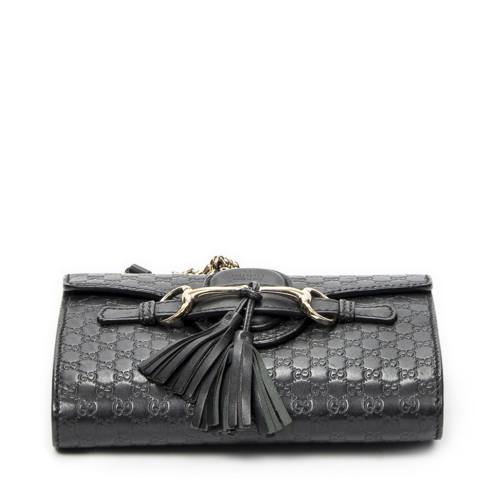 Gucci Small Emily Chain Bag Black Micro Guccissima Leather — view 6