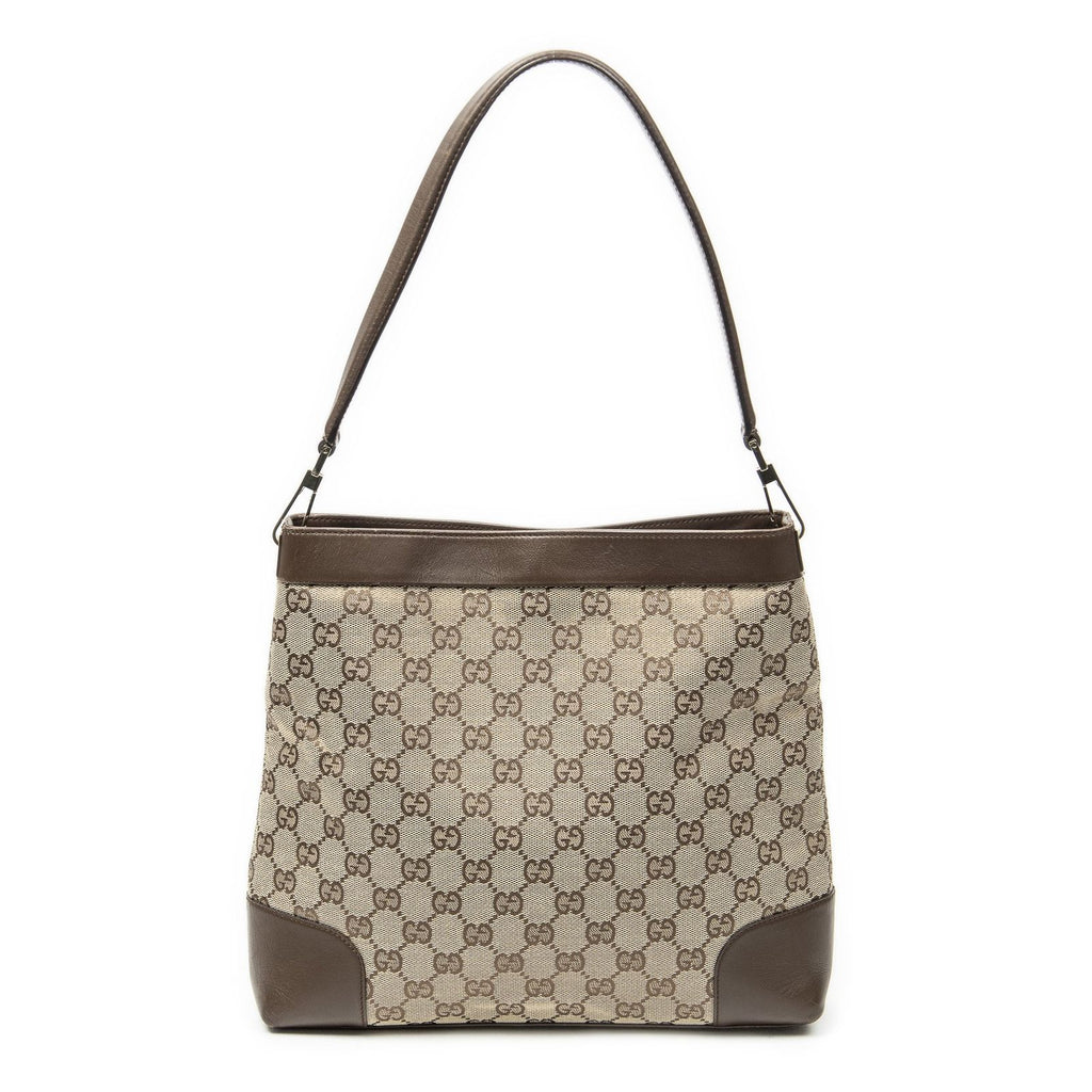 Gucci Vintage GG Shoulder Bag Beige Brown Canvas