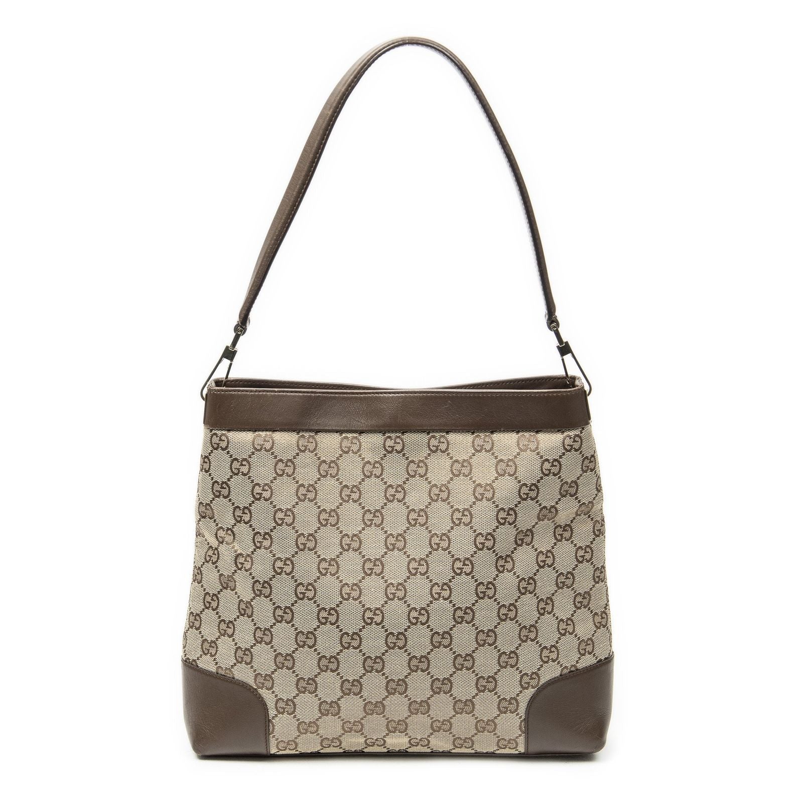 Gucci Vintage GG Shoulder Bag Beige Brown Canvas