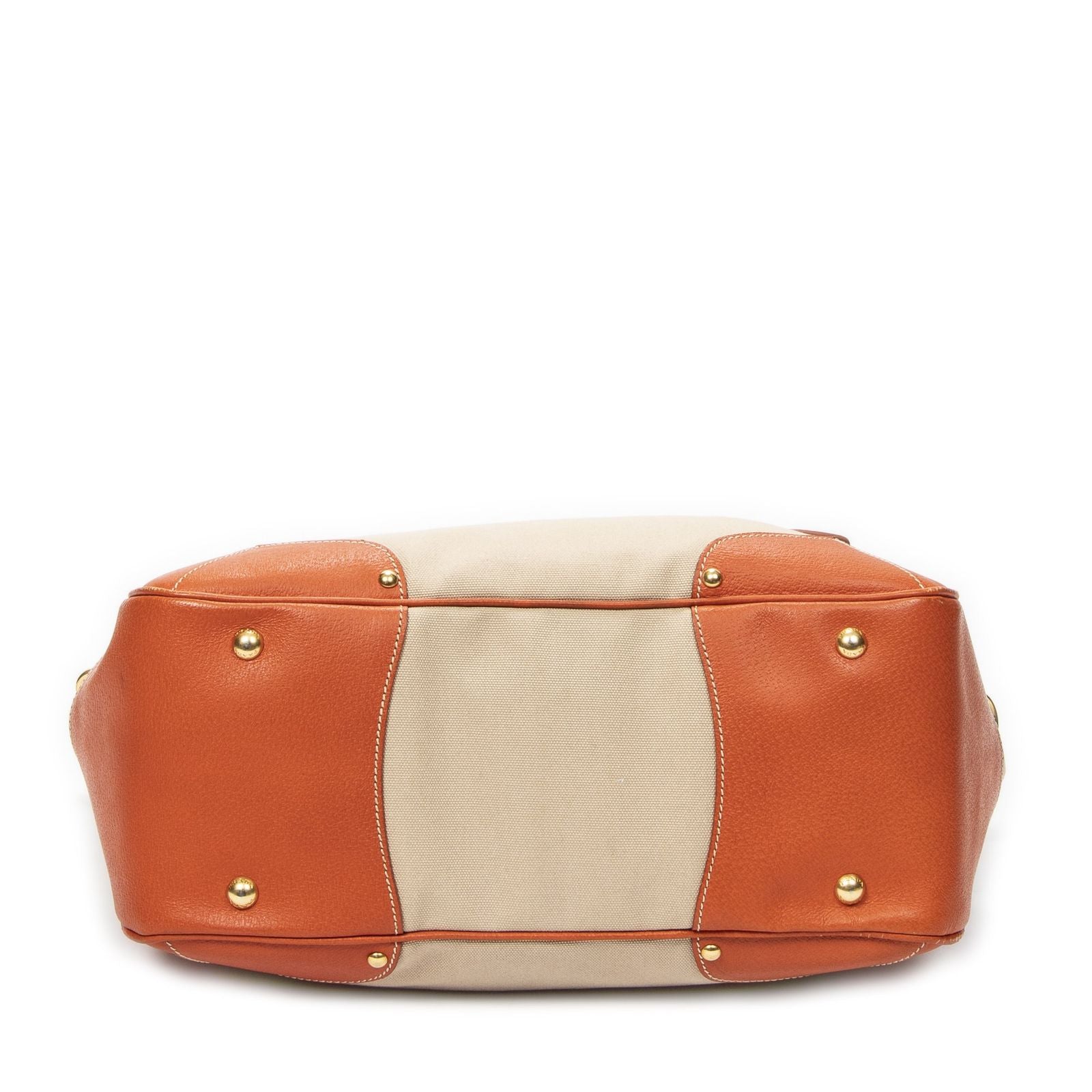 Prada Shopping Tote Orange Beige Woven Canvas — view 6
