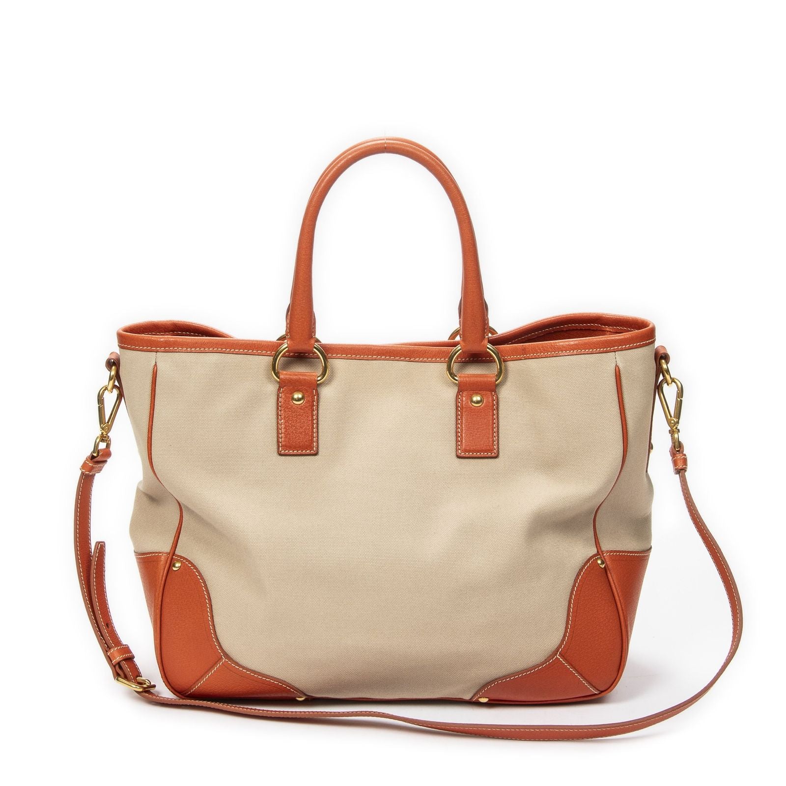 Prada Shopping Tote Orange Beige Woven Canvas — view 5