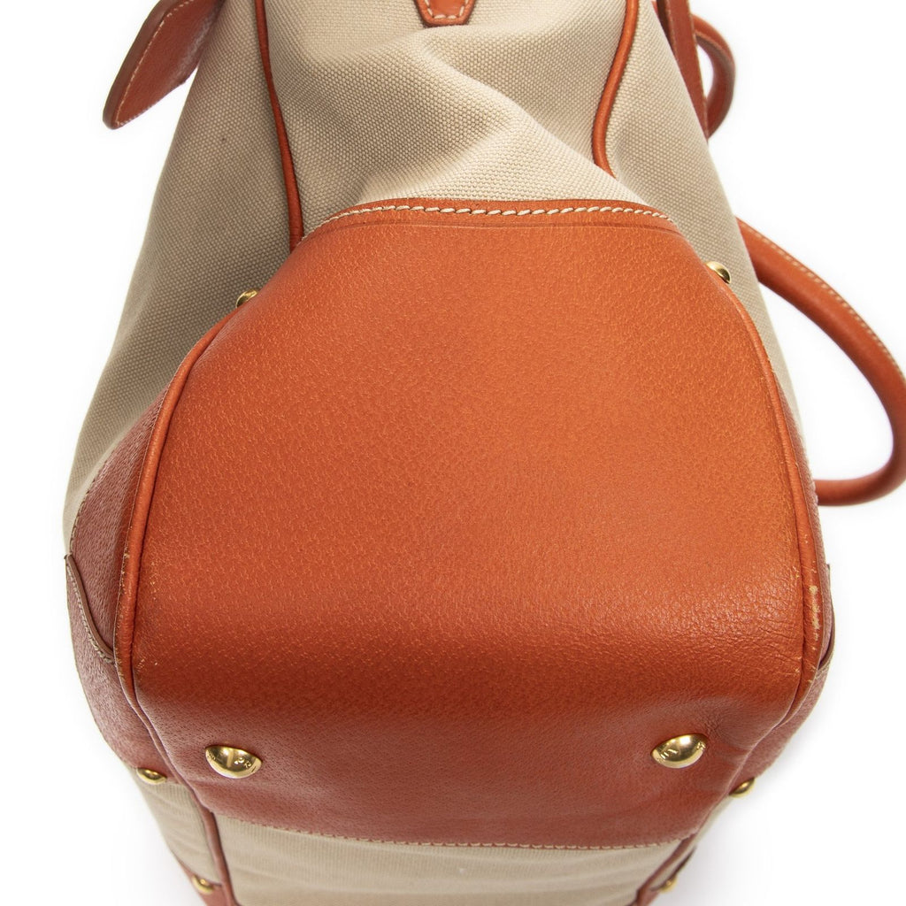 Prada Shopping Tote Orange Beige Woven Canvas — view 8