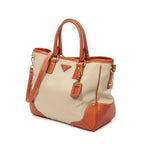 Prada Shopping Tote Orange Beige Woven Canvas — view 2