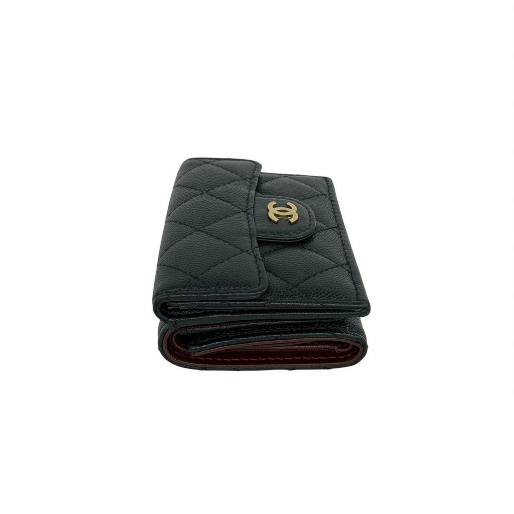 Chanel Box Card with Number 28 Quilted CC Logo Caviar Leather Trifold Wallet — view 4